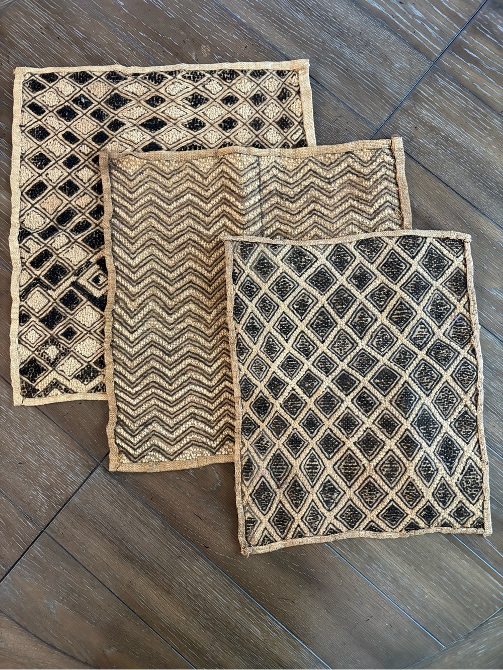 Vintage Handwoven African Kuba Shoowa Raffia Tribal Textile (3 piece set)